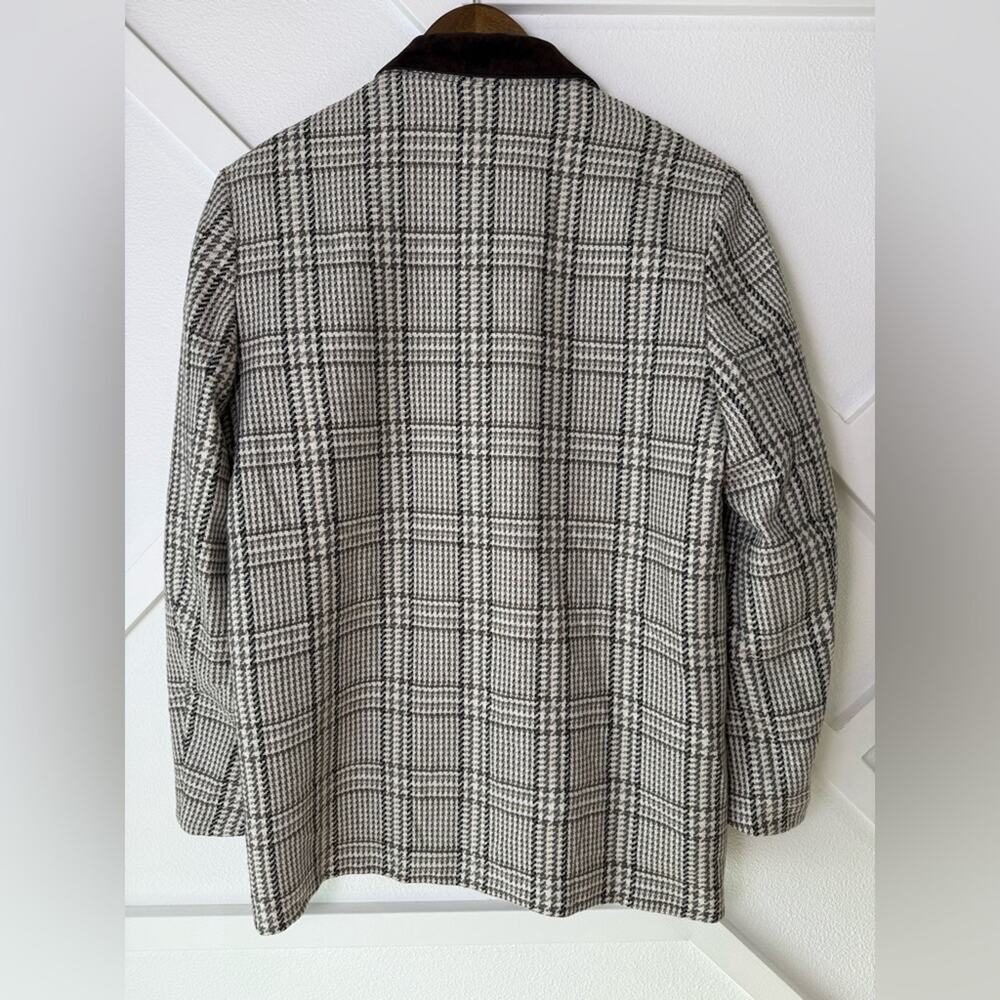 Vintage Choise Wool Tweed Plaid Double Breasted Blazer Suede Trim Size 8 - Picture 6 of 14
